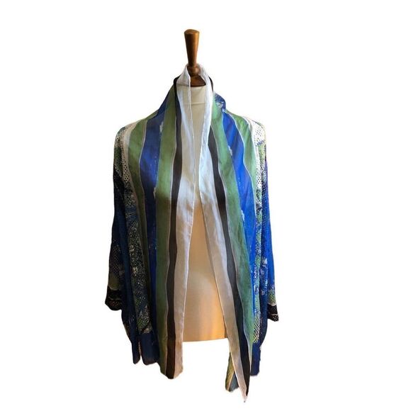 Chicos water color blue white green swimsuit cover up size 3 - Picture 1 of 12